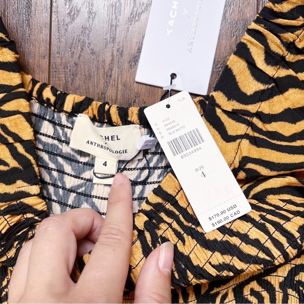 Kachel x Anthropologie • Tiger-Striped Jumpsuit wide leg palazzo smocked - Picture 5 of 11